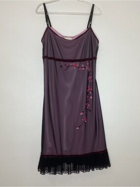 Cache Vtg Slip Dress Whimsigoth Fairy Black Purple Beaded USA Lg